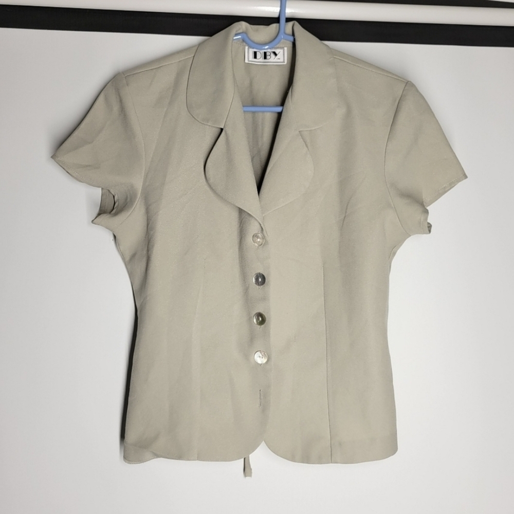 DBY Vintage Beige Formal Short Sleeve Button-Up Blazer